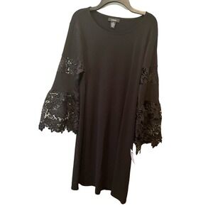Alfani Mini Dress Womens 10 Black Lace Long Sleeve Round Neck Pullover Polyester